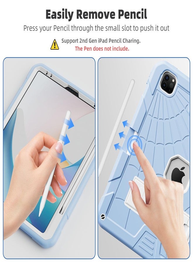 TSQQST Case for iPad Pro 12.9 Inch 6th Generation 2022 for Kids | Rugged Silicone Case for iPad Pro 12.9 Inch 5th 4th 3rd Generation with Screen Protector/Stand/Carrying Strap/Pencil Holder, Ice Blue - Image 4